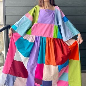 Handmade Quilted Patchwork Colorblock Dress SKU 04033
